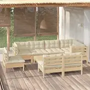 9 Piece Garden Lounge Set with Cream Cushions Solid Pinewood Patio Bar Sets