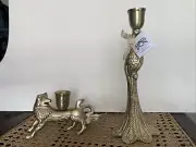 NWT Anthropologie House of Hackney Brass Candlestick Holders Lion Peacock