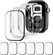 2 Case+6 Film for Apple Watch Screen Protector 46mm 42mm 45mm 41mm 44mm 40mm, Hard PC Bumper Cover with Flexible TPU Film for Apple Watch case 10 9 8 7 6 5 4 se,Clear/Clear 46mm