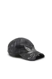 [Diesel] Diesel - Distressed baseball cap with Phoenix print - Caps - Man - Black 01 Black