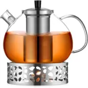 Ecooe 2L Glass Teapot with Stainless Steel Warmer+Strainer Glass Tea Maker AU