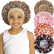 [COCPOK] 4 PCS Kids Satin Bonnet Child Sleeping Cap,Soft Silk Bonnet Elastic Wide Band,Breathable Baby Bonnets Satin Night Sleep Caps
