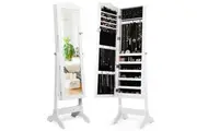 Giantex Jewelry Storage Armoire Full-length Mirror Cabinet w/4 Tilting Angles Lockable Jewelry Armoire Organizer White