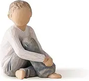 Willow Tree Caring Child, Nurtured by Your Loving Care, Seated Boy Figure in Blue Jeans, Works Well in Groupings That Reflect Family Relationships, Sculpted Hand-Painted Figure