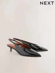 Black Standard/Wide Fit Forever Comfort® Point Toe Low Slingback Kitten Heels (AL5341) | $53