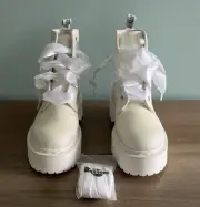 MOLLY GLITTER BOOT DR MARTENS WHITE SPARKLE COMBAT BOOTS New With Box Size 7