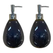 2x Home Expression 18x9cm Bathroom Stone Liquid Soap Pump Dispenser Bottle Blue