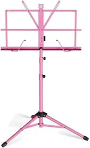 Music Stand,Folding Music Sheet Stand 2 in 1 Dual,Adjustable Podium Stand with Tripod Base and Sheet Music Folder,Lightweight Metal Music Stand Holder Suitable for Instrumental Performance (Pink)