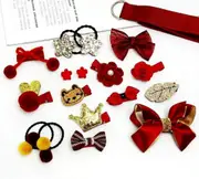 Red 18PCS Girls Hair Accessories Band Set Elastic Hair Band Clip Kids Sweet Gift