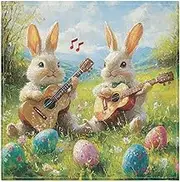 Cartoon Cute Khaki Egg Rabbit Easter Decorative Harvest Cloth Dinner Napkins Striped Kitchen Cloth Napkins Kitchen Decoration Set servilletas para boda 20 x 20in Set of 6