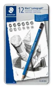 Mars Lumograph Art Drawing Pencils, 12 Pack Graphite Pencils in Metal Case, B...