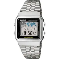 在飛比找PChome24h購物優惠-CASIO 全球地圖復古風電子錶-銀x黑/34mm