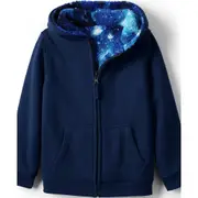 Lands' End Kids High Pile Lined Zip Hoodie in Deep Sea Navy at Nordstrom, Size Medium