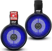 Pyle 8” Waterproof Off-Road Speakers - 300W 2-Way Marine Wakeboard Tower Sound System w/LED Light, Full Range Outdoor Stereo Speaker for Car, ATV, UTV, Jeep, Boat, Includes Brackets (Black)