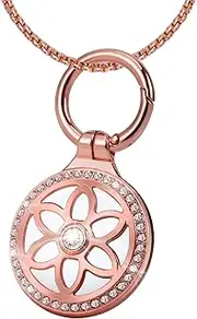 DEERLET Airtag Necklace for Kids - Metal Badge Inlaid Jewelry Apple Air Tag Holder - Hidden Safety GPS Tracker - Rose Gold
