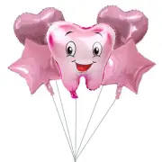 Pink Tooth Balloon Set Tooth Shaped Balloon Pink Star Heart Dental Themed