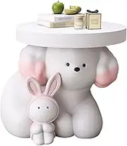 Dog and Bunny Shaped Coffee Table, Cartoon Living Room Ornaments, Small and Compact Bedside Table, Housewarming Gift(White Color)