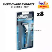 8x Gillette Sensor Excel Razor 1 Handle + 1 Blades Cartridge Twin Blades Manual