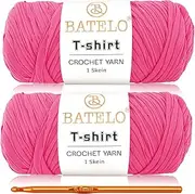 [BATELO] 2 Pack T-Shirt Yarn Crochet Yarn for Beginner Crochet Bags/Basket/Coaster,Tshirt Yarn 400g/144yds High Elastic Thick Yarn Polyester Fabric（Light Rose Pink）