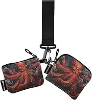 [XYMZR] Mini Zip Around Wristlet keychain Wallet Scary Sea Monster Red for Women Personalized Pattern Detachable Dual Pouch Wristlet Portable Wallet Phone Coin Purse, Multi-colored, One Size