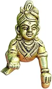 Brass Laddu Gopal Baby Krishna Krishna Thakur Ji Murti Statue (2.25" inch 150 Gram) with Dress Combo Infant Rare Lord Bal Gopal Religious Strength God Janmashtami Home Puja Sculpture Idol