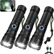 3 Pack Flashlights High Lumens Rechargeable, Super Bright Flashlight with 5 Mode