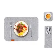 Catzon 1 Pack Felt Placemats Coasters Cutlery Set Heat-Resistant Non-Slip Table Mats for Home-Light Gray