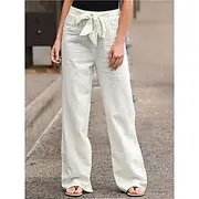 Women's Wide Leg Cotton Linen Pants Pants Trousers Streetwear Casual Long High Waist Plain Pocket High Cut Breathability Soft Micro-elastic Vacation Street Dai