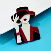 Acrylic 3D Art Deco Style Fashion Hat Girl Brooch Badge Lady Pin Gift