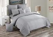 Seersucker Doube/Queen/King/Super King Size Bed Doona/Duvet/Quilt Cover Set New (Queen Quilt Cover Set, Grey)