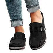 Women Casual Comfy Clogs Suede Slip On Sandals Summer Home Office Shoes Black 39