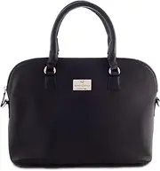 Genuine Leather Soft, Sleek, Slim, Small, Black Messenger Briefcase Satchel Bag for women fits 14" laptop, 11" iPad, MacBook Air - Office Tote., Black, Medium