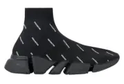 Balenciaga Speed 2.0 Black White All Over Logo High Top Trainer Sock Sneaker 35