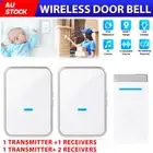 Waterproof Ring Door Bell LED Wireless Doorbell Self-Powered with 1/2 Receivers
