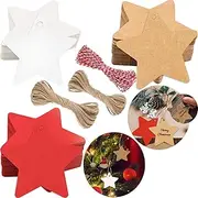 150Pcs Kraft Paper Gift Tags - Christmas Labels with String - White & Brown - Large Stars