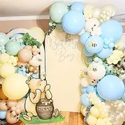 Blue Winnie Balloons Arch Kit and Cutout Prop For Boys Pastel Balloons for Classic Pooh Baby Shower Decorations Birthday Party Supplies