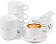 6 Pack 5 OZ Espresso Cups with Saucers and Spoons, Stackable Espresso Coffee Cup
