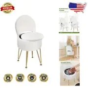 Luxurious Faux Fur Vanity Stool with Folding Backrest - 15.7" White Ottoman