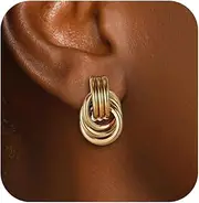 [Novearring] Chunky Gold Knot Earrings for Women Trendy Chunky Gold Hoop Earrings Gold Geometry Stud Earrings Gold Statement Earrings Lightweight Dainty Gold Jewelry for Women Gift