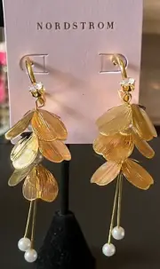 New Nordstrom Gold Tone Statement Dangling Petals Tassel Drop Pierced Earrings