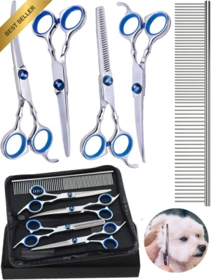 5 in 1 Dog Grooming Scissors Set, Stainless Steel with Safety Round Tip