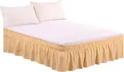 Wrap Around Bed Skirts for Beds Drop, Adjustable Elastic dust Ruffles Queen King Full Twin bedskirts Machine Washable (Beige, Full)