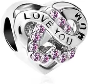 [FGT] Mum Love Heart Charms Compatible with Pandora Moments Bracelets Birthday Birthstones by Month Mothers Day Birthday Christmas