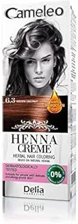 [Cameleo] Herbal Henna Colour Cream - Gold Chestnut - Natural Henna Extract & Moroccan Oil - Semi Permanent - Even, Deep Colour - Hypoallergenic - 75g