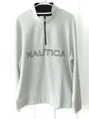 Nautica Size L New Gray Quarter Zip Pull Over Spell Out Sweatshirt