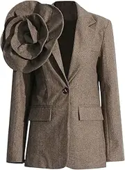 [Zadaos] Women's Blazer Jacket Three-Dimensiona Flower Single-Buttons Solid Color Patchwork Suit Jackets