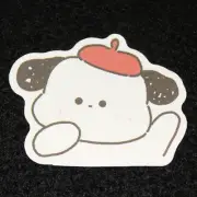Puppy Dog Red Beret Hat Wave Cute Chibi Kawaii Sticker