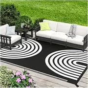 SPXMQSS Outdoor Rug for Patios, Anti-Slip Reversible Plastic Garden Rugs, Easy Cleaning Carpet Patio Area Rugs for Camping, Deck, Beach - Black 182x274cm