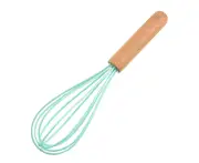 Silicone Whisk with Wood Handle - Whisk head with Wood Handle - Whisk for Pancake Batter, Eggs and Egg Whites, Cake Mix, Blending, Gravy and Sauces - Green