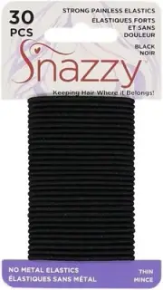 Hair Elastics by Snazzy, Black, Thin, Economy Pack, Painless Pony Tail...